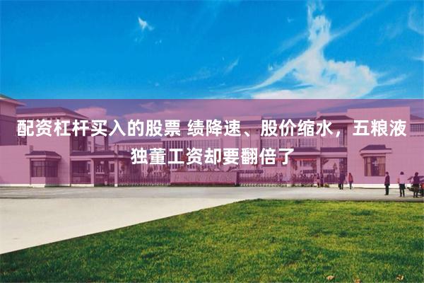 配资杠杆买入的股票 绩降速、股价缩水，五粮液独董工资却要翻倍了